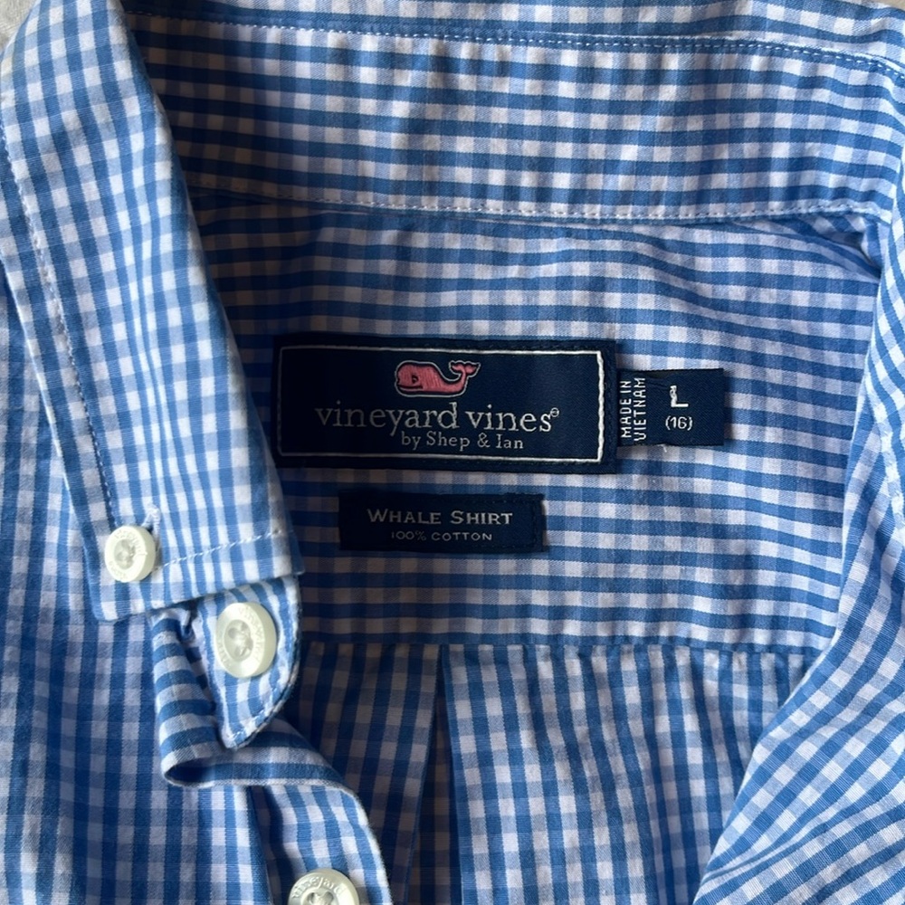 VINEYARD VINES Classic Gingham Whale Shirt Blue, White
